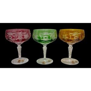 3 NACHTMANN TRAUBE 3 3/8”CORDIALS CRYSTAL WINE GLASSES MULTI COLOR CUT TO CLEAR